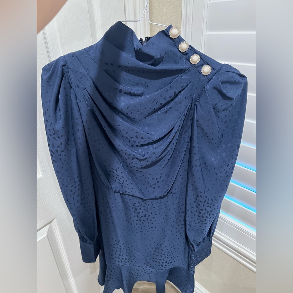 Aqua navy blue long sleeve dress